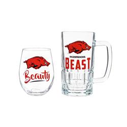 194654158 17 oz Stemless Wine & 16 oz Tankard Arkansas Razorbacks Boxed Drink Set