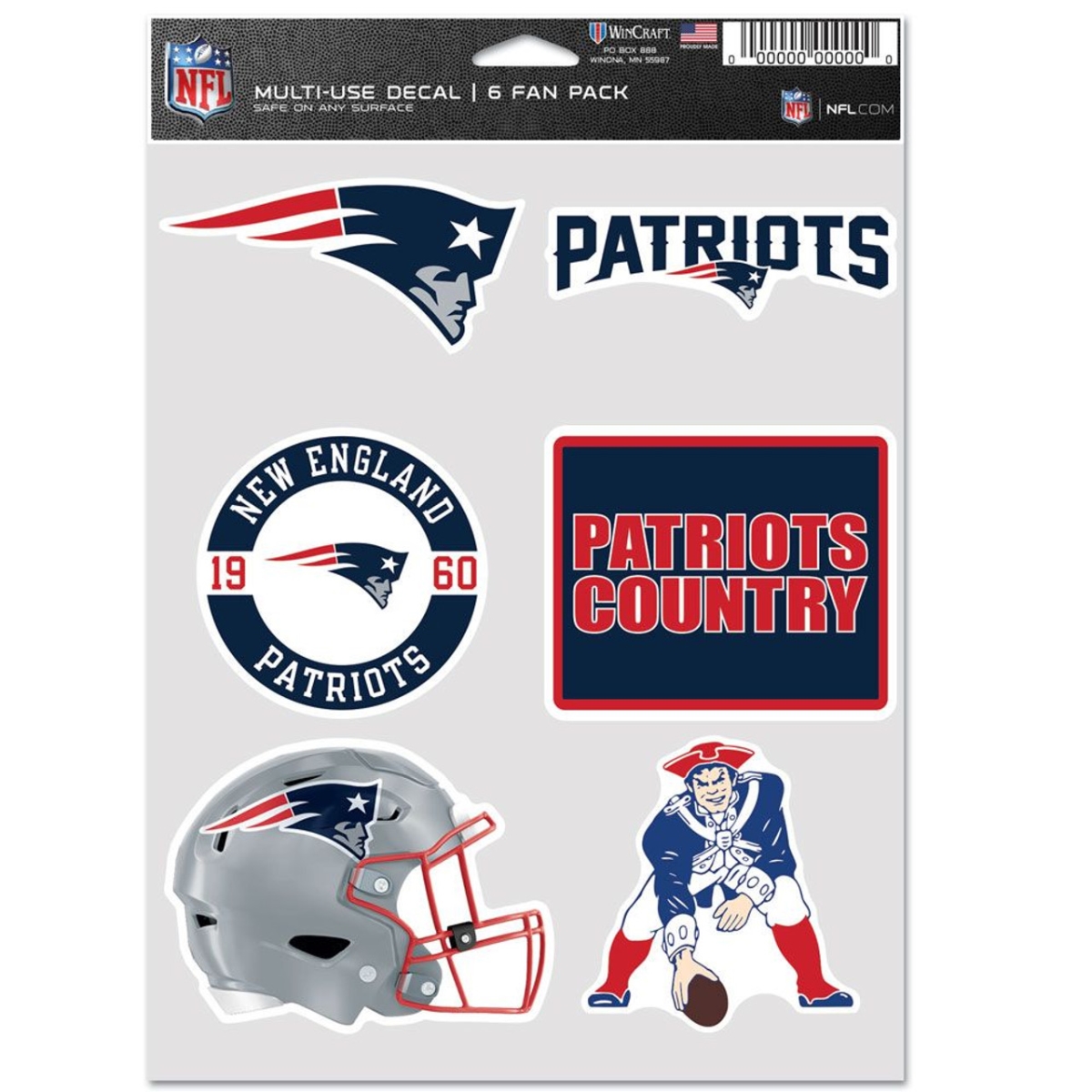 9416638085 England Patriots Multi Use Fan Decal, Pack of 6