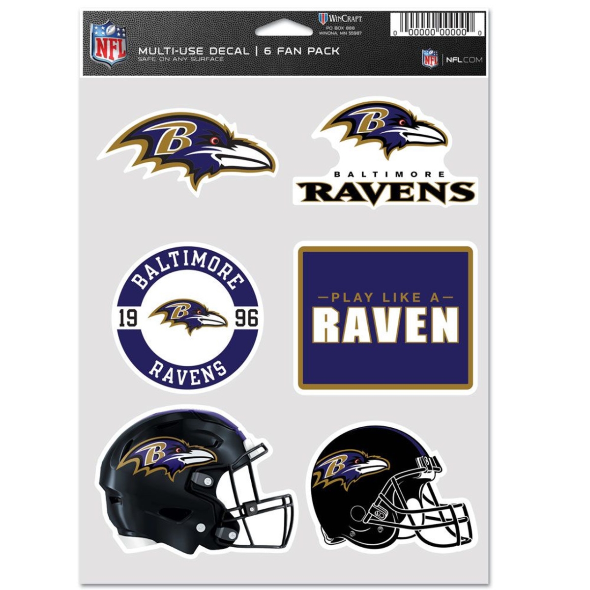 9416638118 Baltimore Ravens Multi Use Fan Decal, Pack of 6