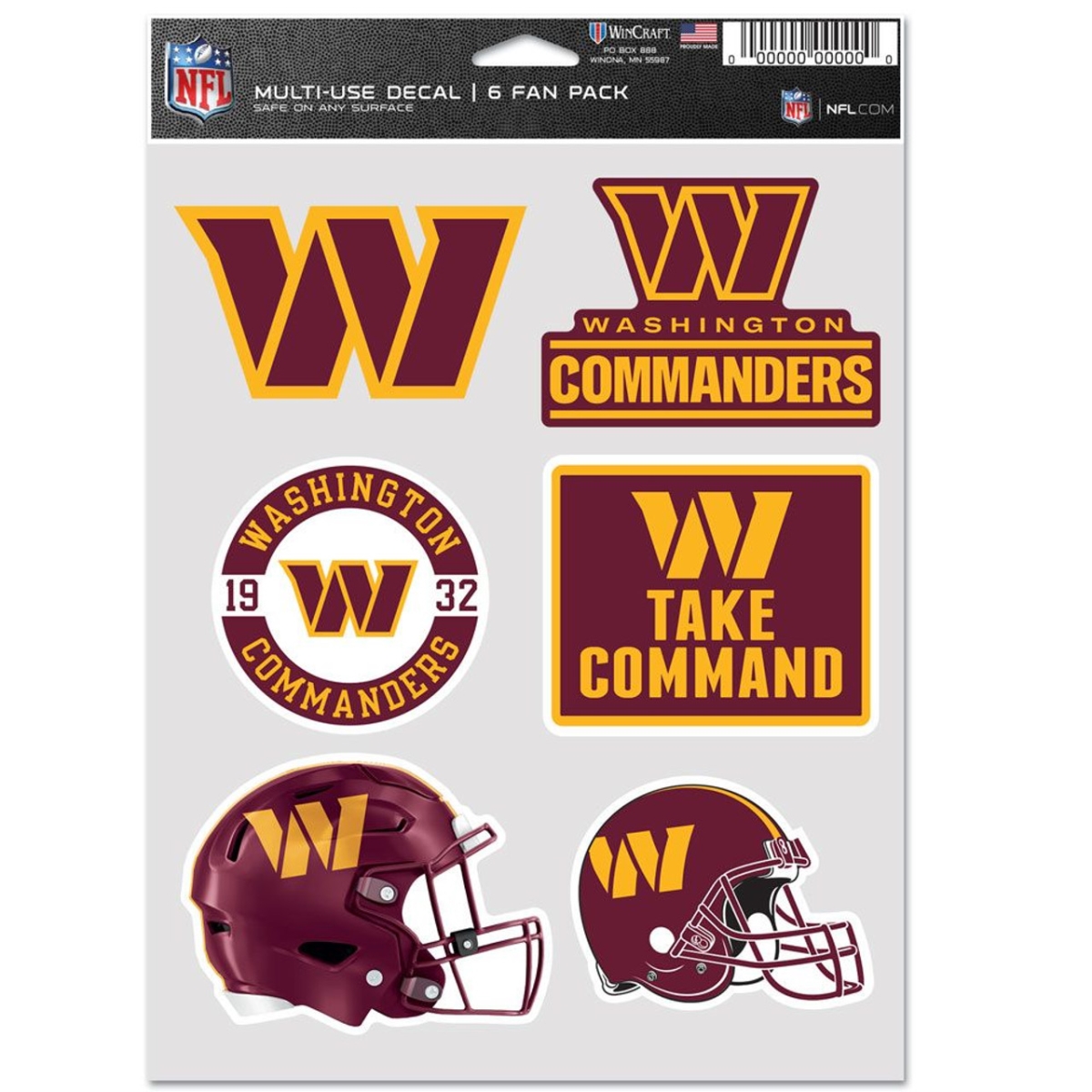 9416638165 Washington Commanders Multi Use Fan Decal, Pack of 6