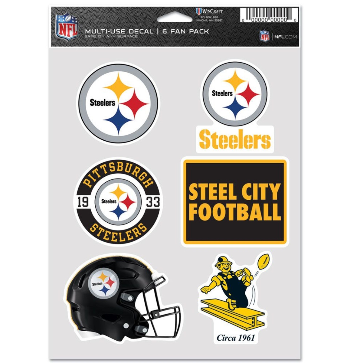 9416638095 Pittsburgh Steelers Multi Use Fan Decal, Pack of 6
