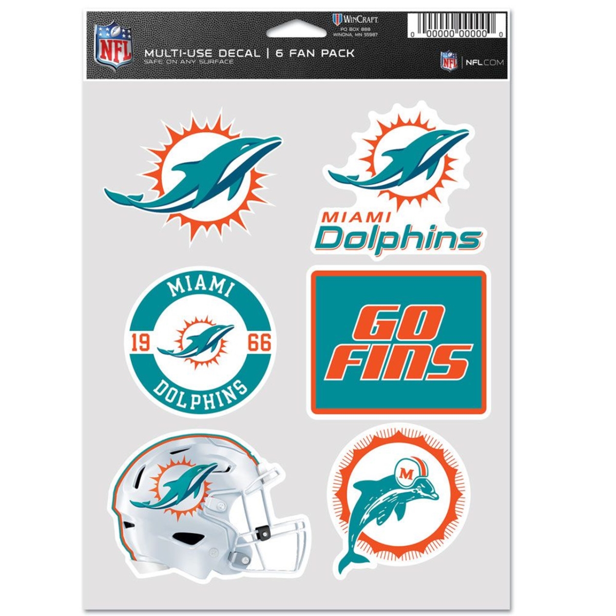 Miami Dolphins Multi Use Fan Decal, Pack of 6