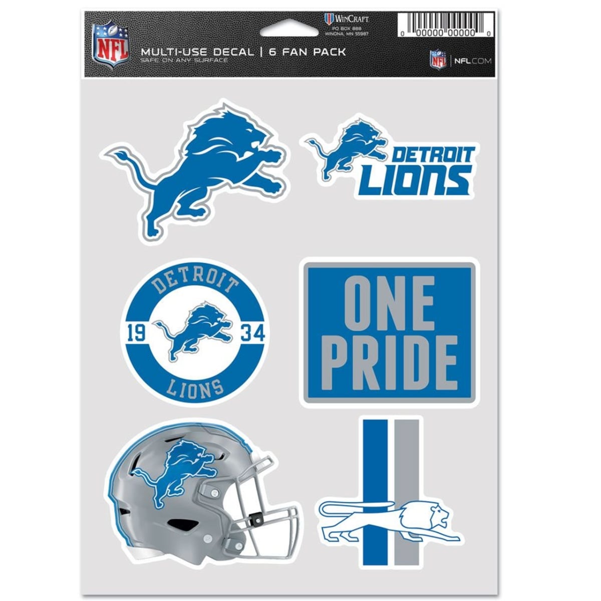 9416638062 Detroit Lions Multi Use Fan Decal, Pack of 6