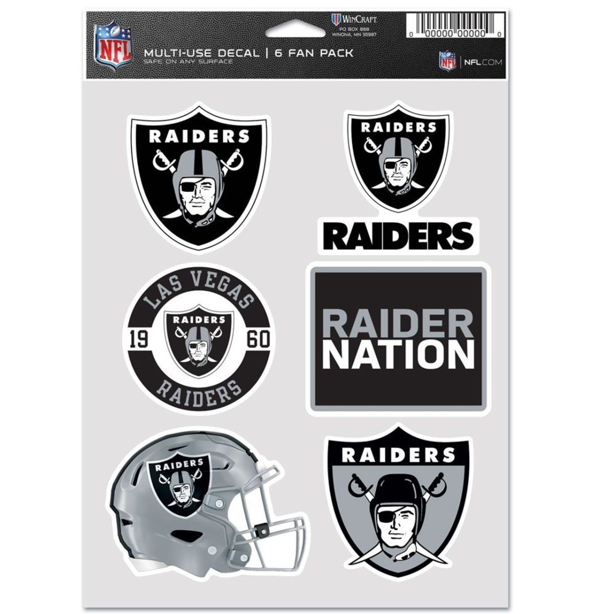 9416638096 Las Vegas Raiders Multi Use Fan Decal, Pack of 6