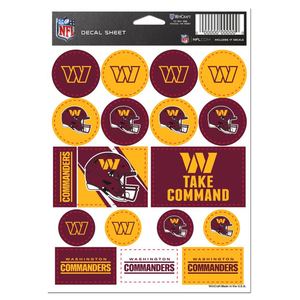 5 x 7 in. Vinyl Washington Commanders Decal Sheet