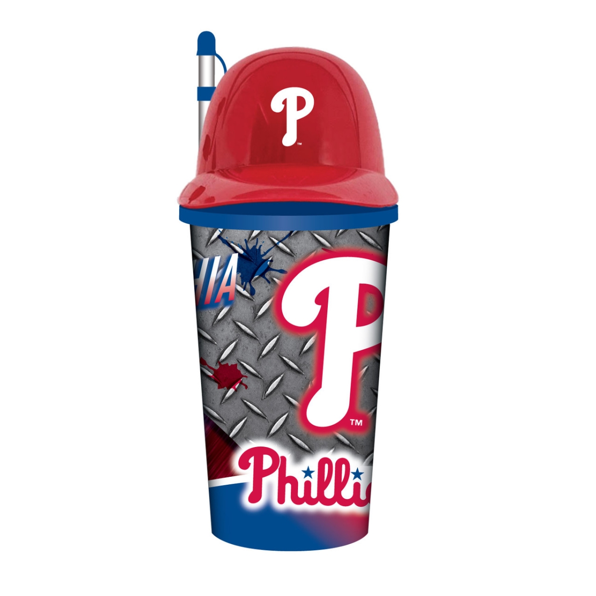 Picture of Mojo Licensing 9468813704 32 oz Philadelphia Phillies Helmet Cup with Straw - Plastic