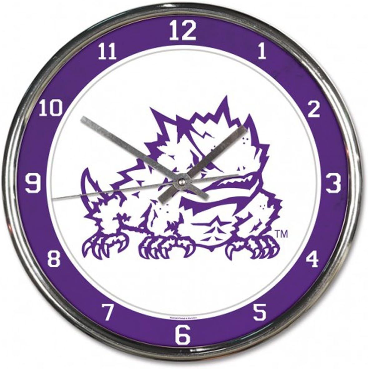 1094329572 TCU Horned Frogs Clock - Round Wall Style Chrome