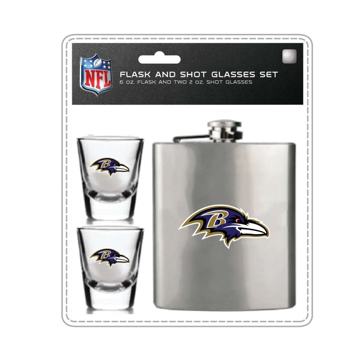 Mojo Licensing 9468800047 Baltimore Ravens Flask & Shot Glass Set