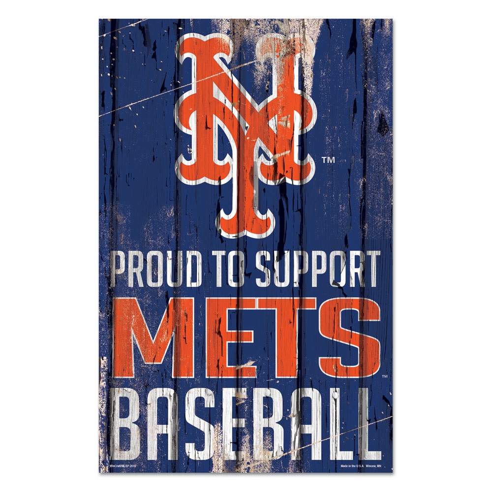 3208561973 11 x 17 in. New York Mets Sign - Wood Proud To Support Design