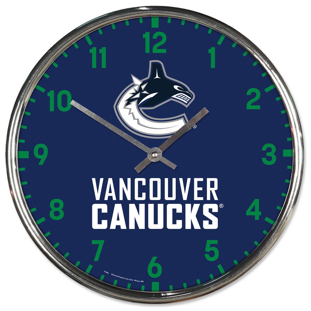 1094327834 Vancouver Canucks Clock - Round Wall Style Chrome