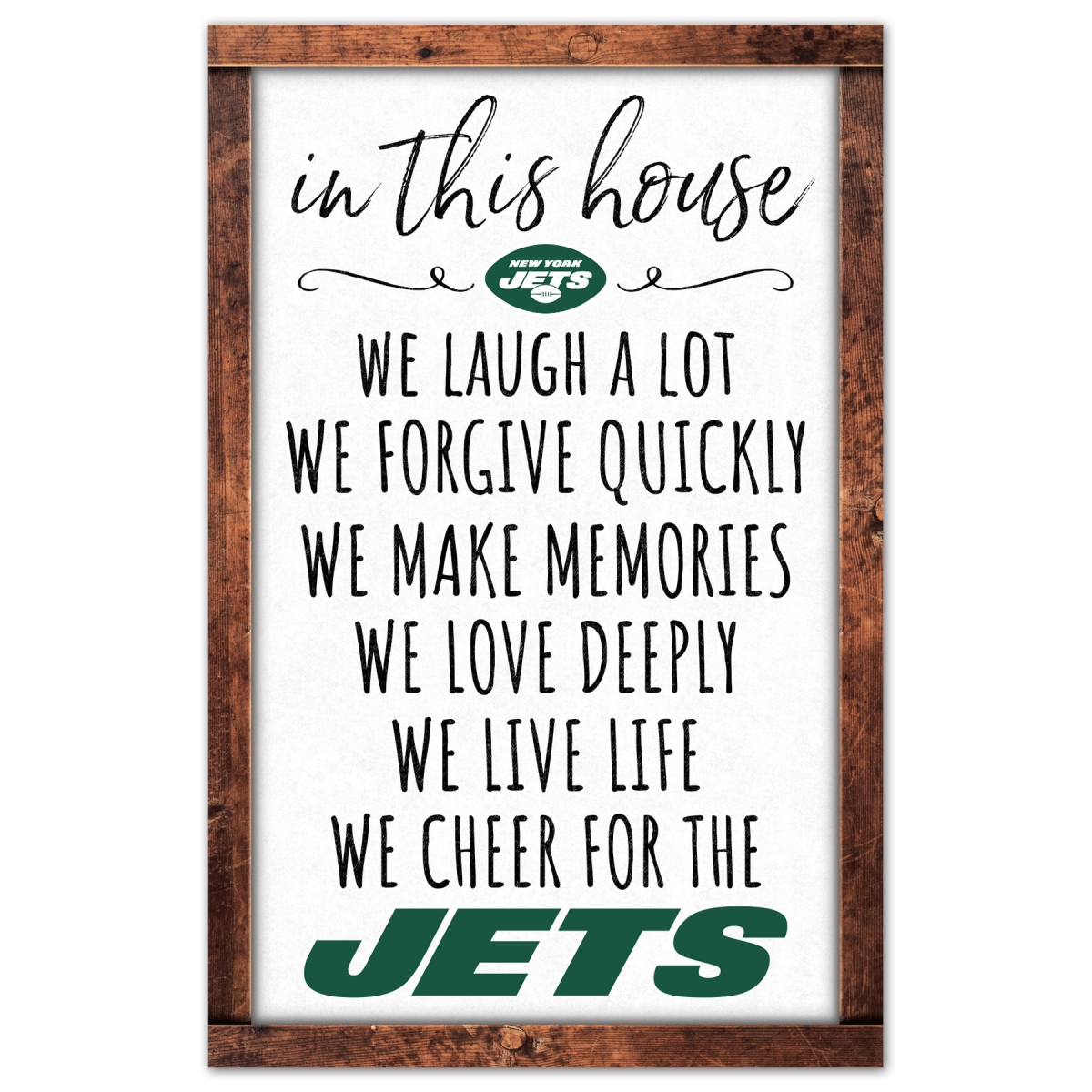 9416628416 11 x 17 in. New York Jets Sign - Wood In This House