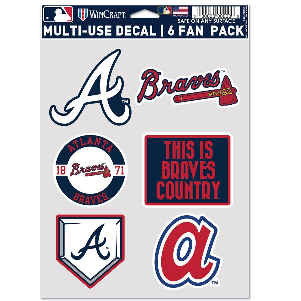 9416643738 Atlanta Braves Decal Multi Use Fan - Pack of 6