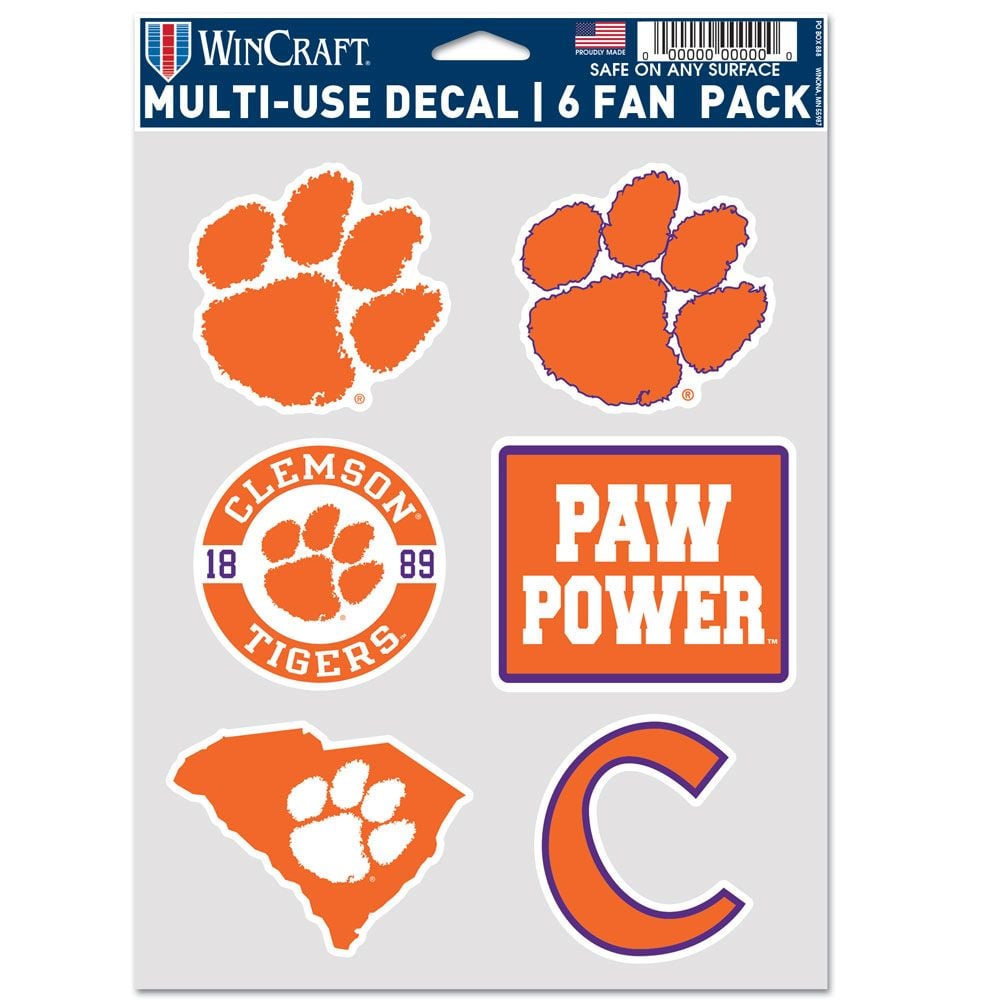 9416651015 Clemson Tigers Decal - Multi Use Fan - Pack of 6