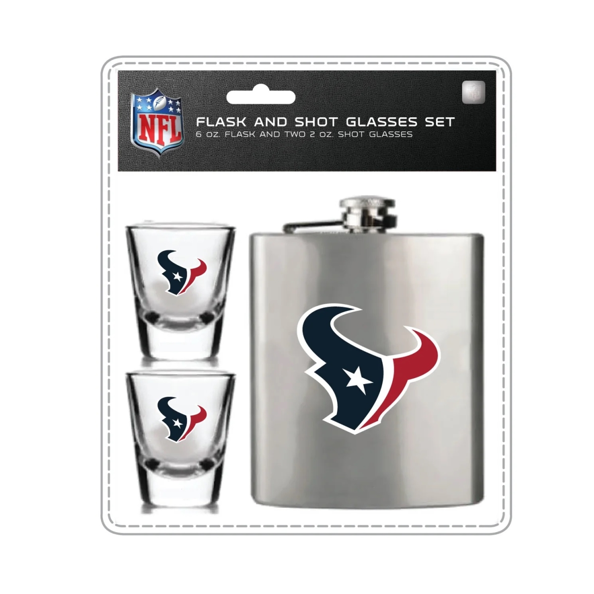 Mojo Licensing 9468800057 Houston Texans Flask & Shot Glass Set