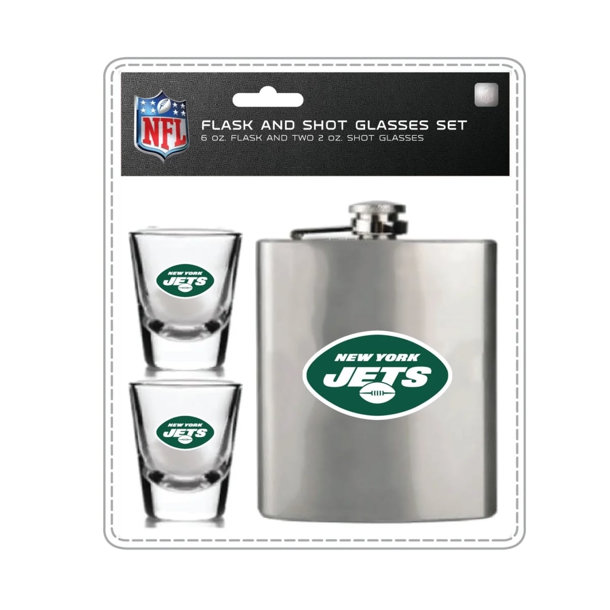 Mojo Licensing 9468800068 New York Jets Flask & Shot Glass Set