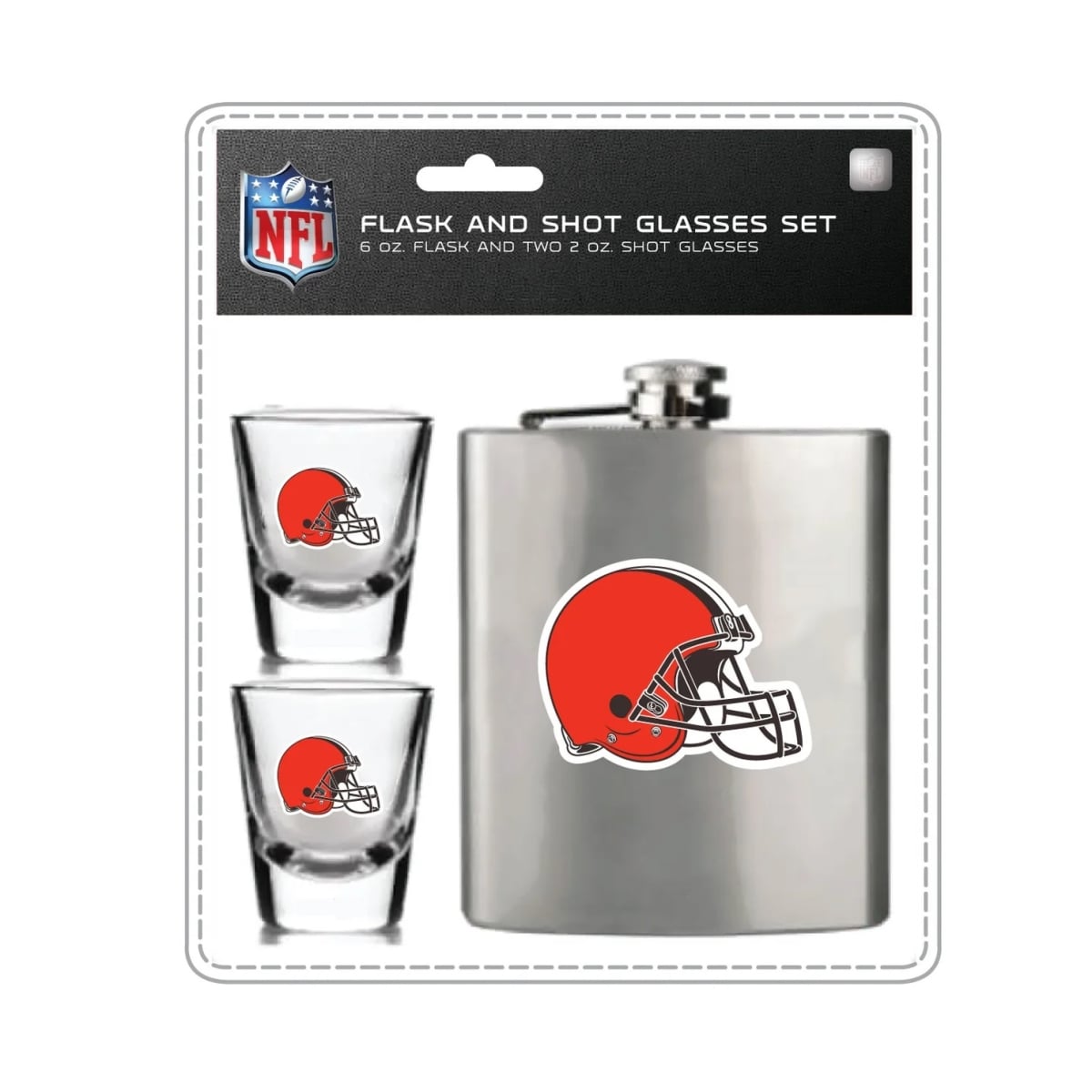 Mojo Licensing 9468800052 Cleveland Browns Flask & Shot Glass Set