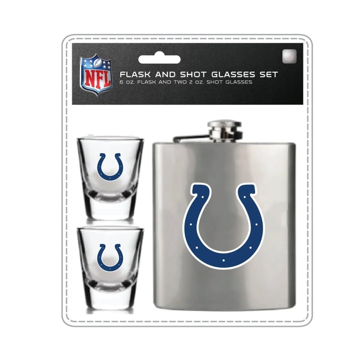 Mojo Licensing 9468800058 Indianapolis Colts Flask & Shot Glass Set