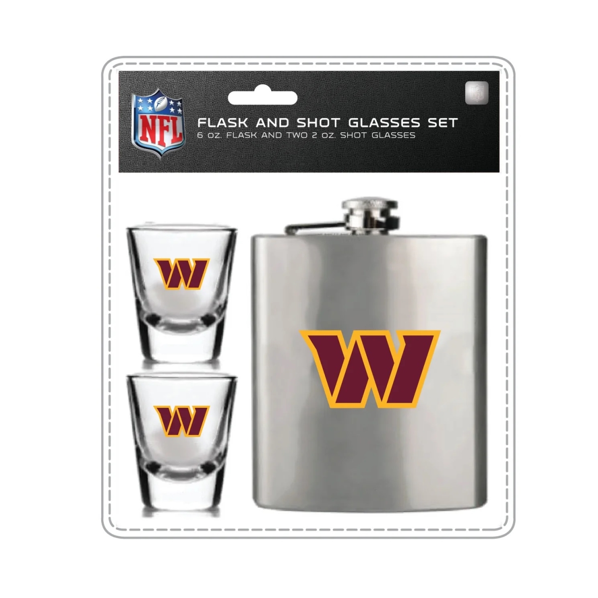 Mojo Licensing 9468800076 Washington Commanders Flask & Shot Glass Set