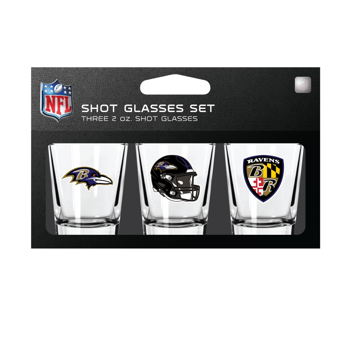 Mojo Licensing 9468813289 Baltimore Ravens Shot Glass Set - Pack of 3