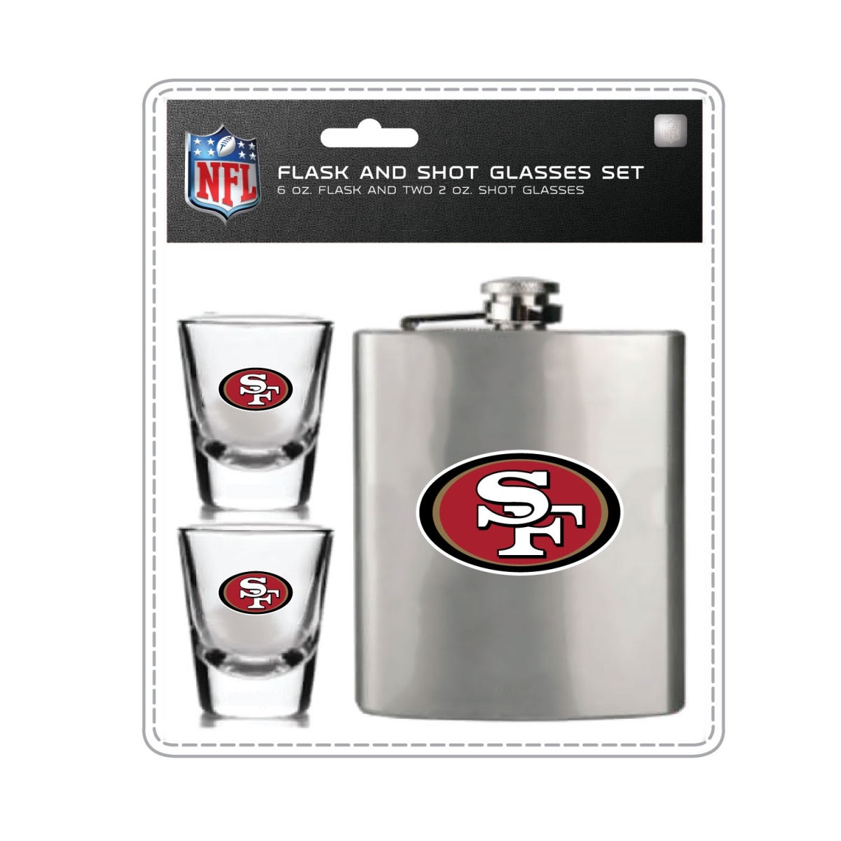 Mojo Licensing 9468800073 San Francisco 49ers Flask & Shot Glass Set