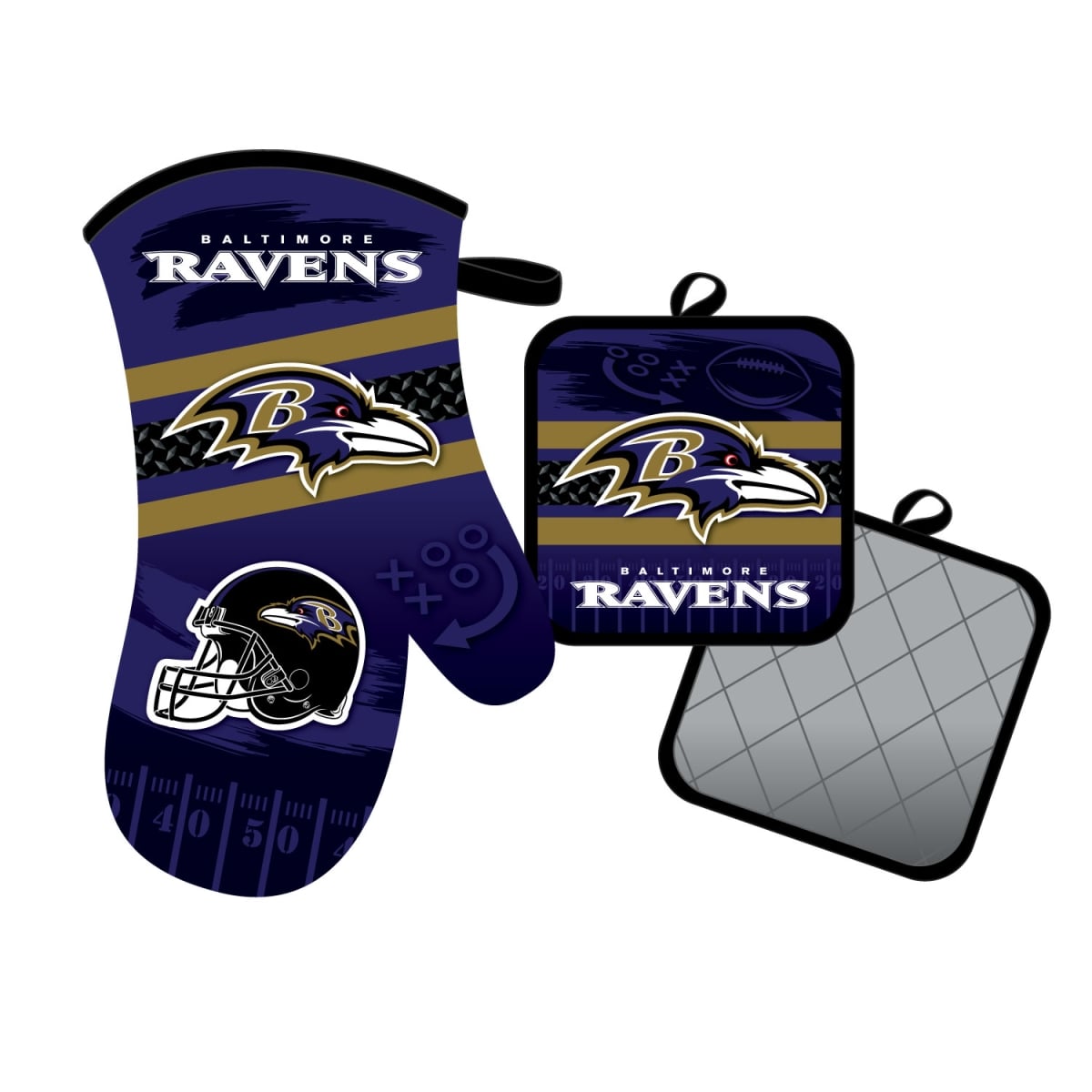 Mojo Licensing 9468800605 Baltimore Ravens Oven Mitt & Pot Holder Set
