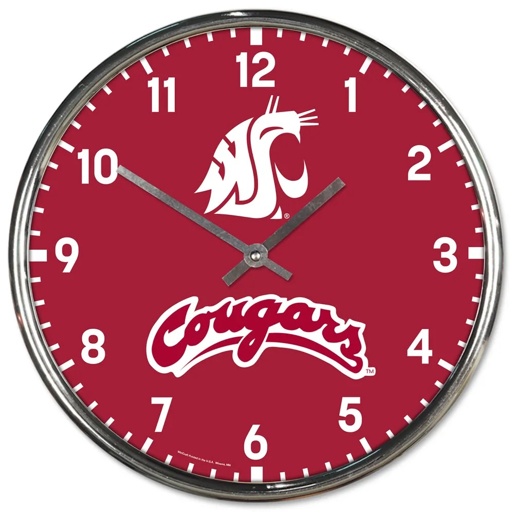 1094328008 Washington State Cougars Clock - Round Wall Style Chrome