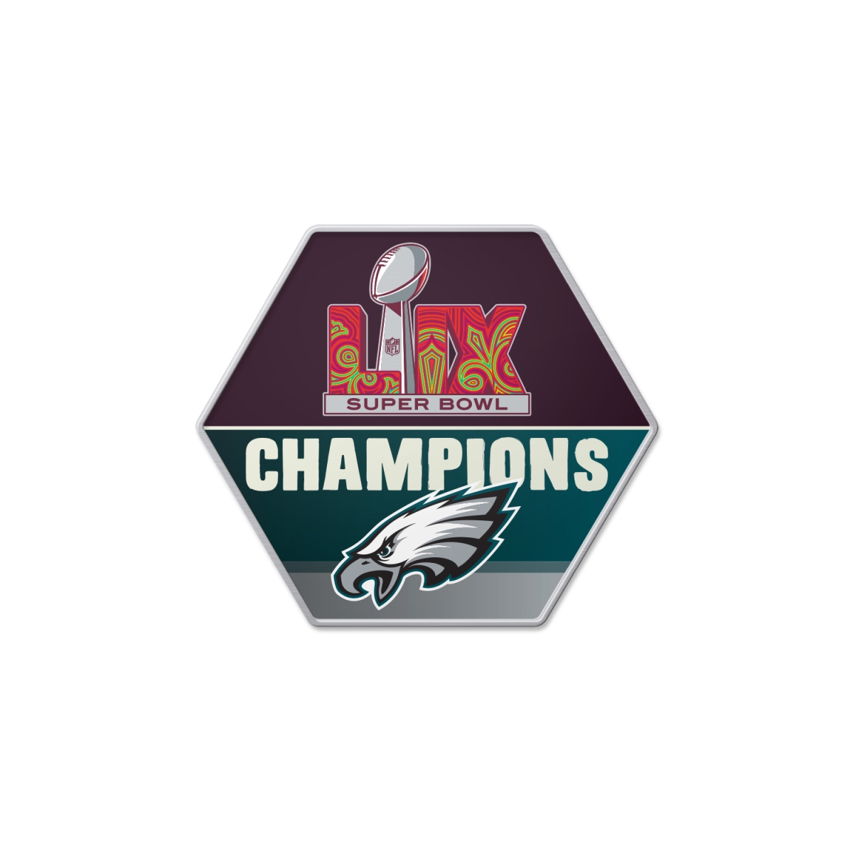Aminco 6326489395 Philadelphia Eagles Pin - Collector Hexagon Design Super Bowl 59 Champ