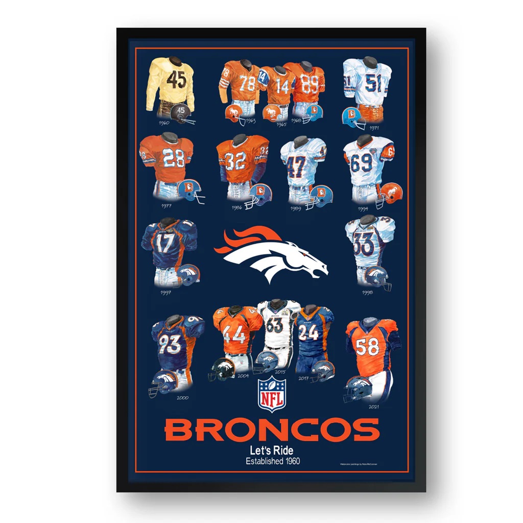 4033143600 10 x 13 in. Denver Broncos Framed Print - Uniform Heritage