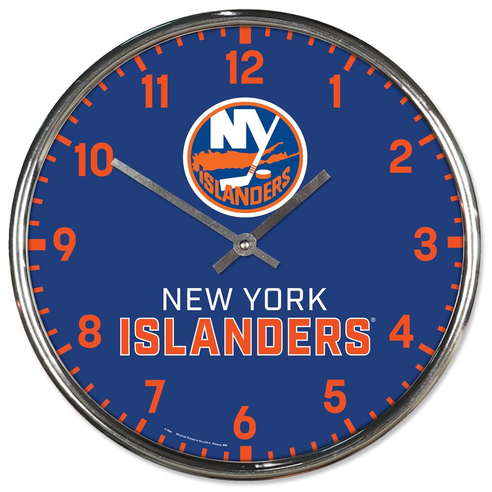1094327827 New York Islanders Clock - Round Wall Style Chrome
