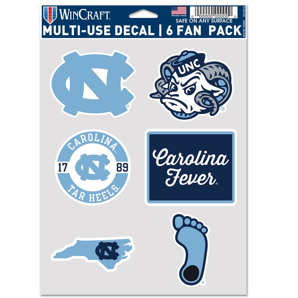 9416640771 North Carolina Tar Heels Decal - Multi Use Fan - Pack of 6