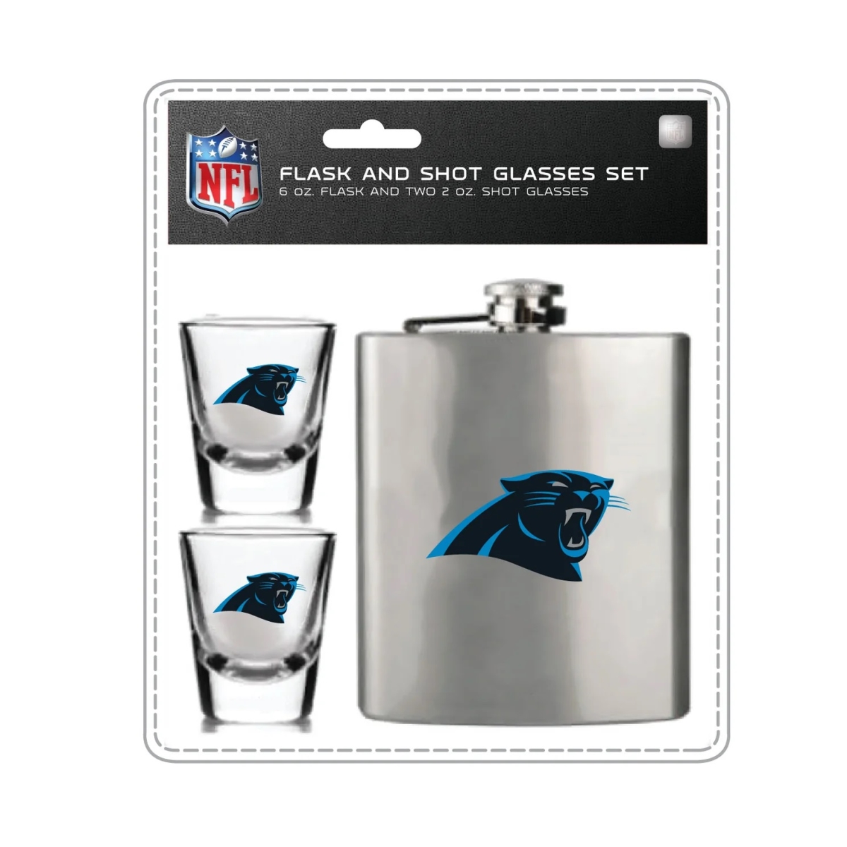Mojo Licensing 9468800049 Carolina Panthers Flask & Shot Glass Set