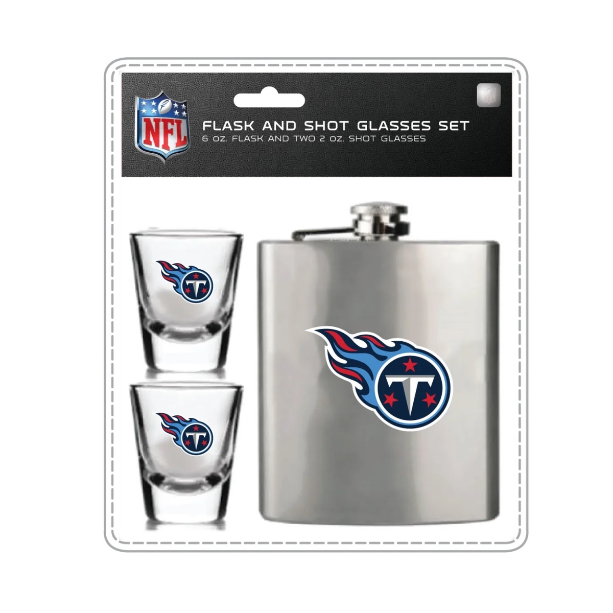 Mojo Licensing 9468800075 Tennessee Titans Flask & Shot Glass Set