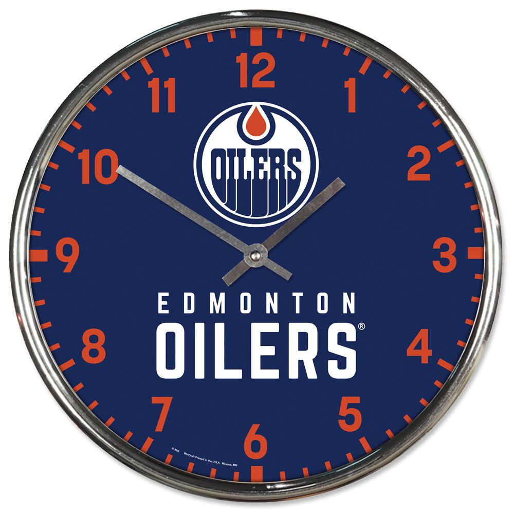 1094327822 Edmonton Oilers Clock - Round Wall Style Chrome