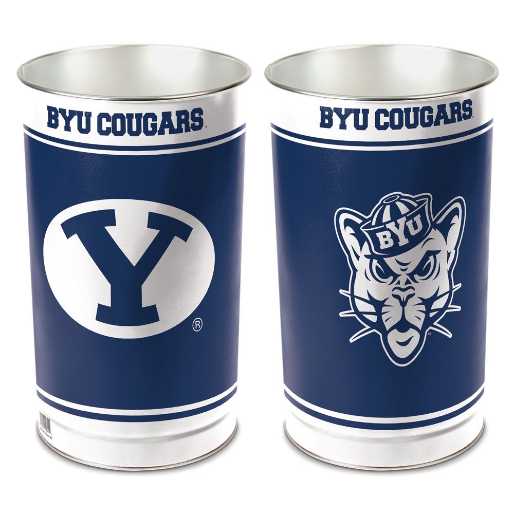 1094399894 15 in. BYU Cougars Wastebasket, Blue & White