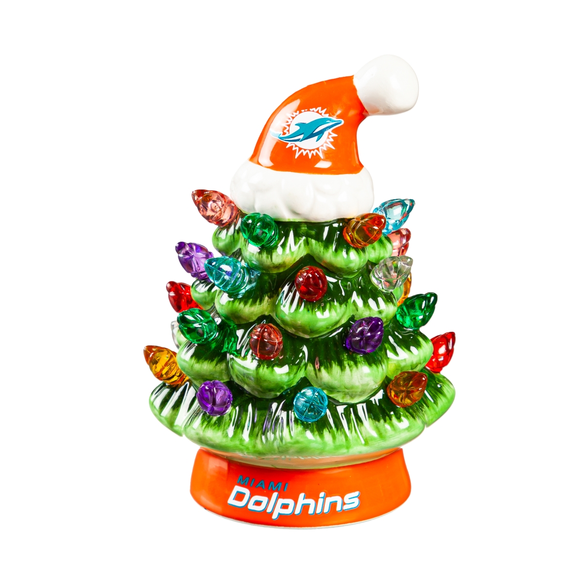 194639629 4 in. Miami Dolphins Christmas Tree - LED Tabletop