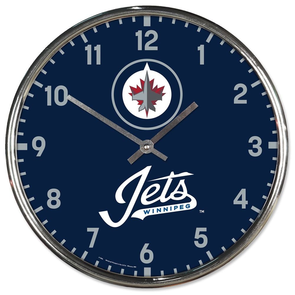1094327847 Winnipeg Jets Clock - Round Wall Style Chrome