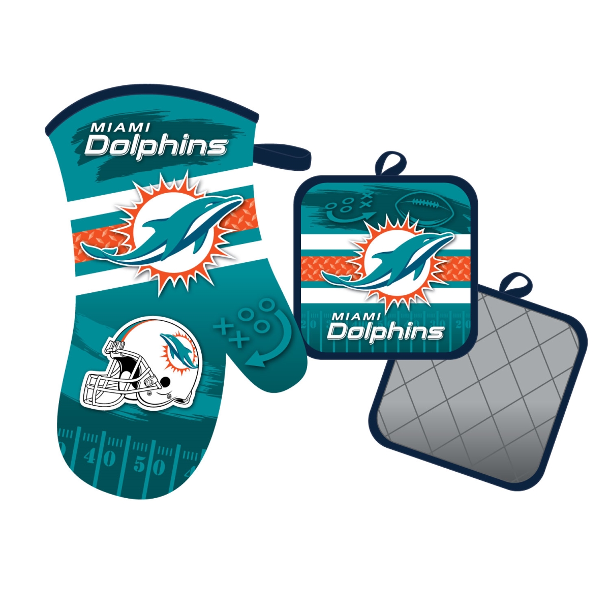 Mojo Licensing 9468800621 Miami Dolphins Oven Mitt & Pot Holder Set