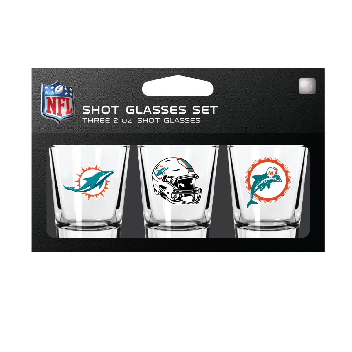 Mojo Licensing 9468813305 Miami Dolphins Shot Glass Set - Pack of 3