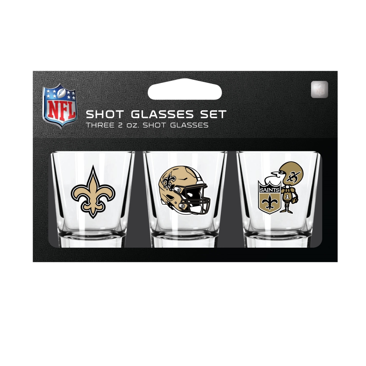 Mojo Licensing 9468813308 New Orleans Saints Shot Glass Set - Pack of 3
