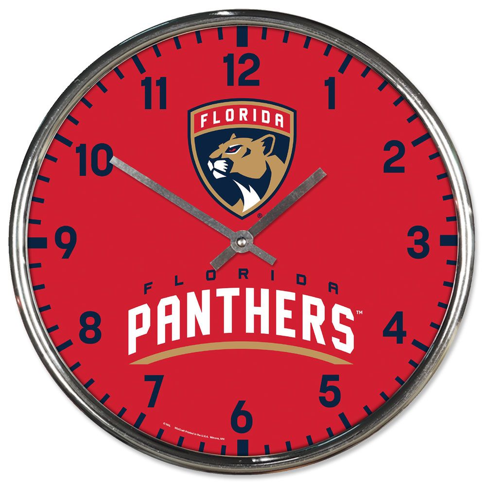 1094327841 Florida Panthers Clock - Round Wall Style Chrome