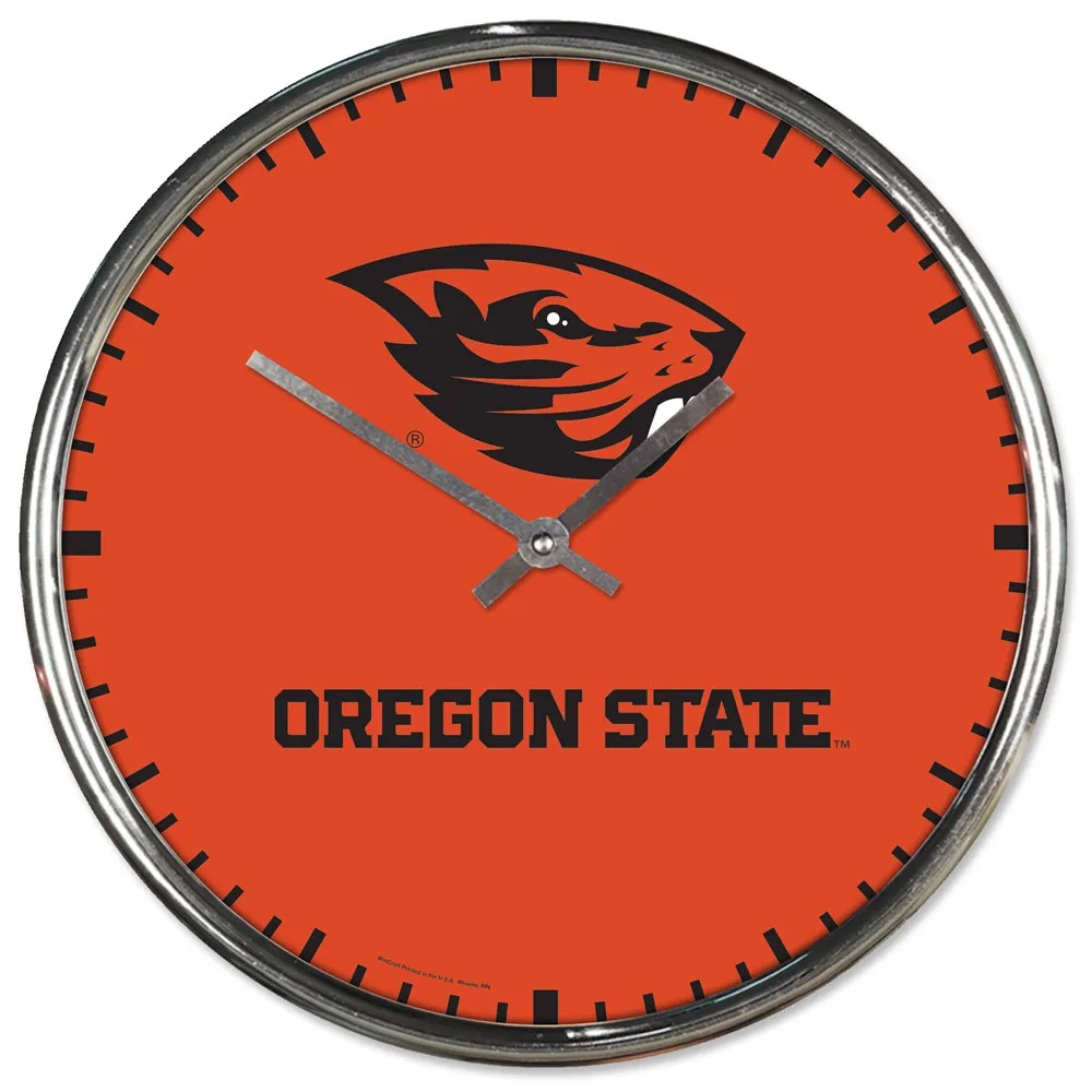 1094327993 Oregon State Beavers Clock - Round Wall Style Chrome