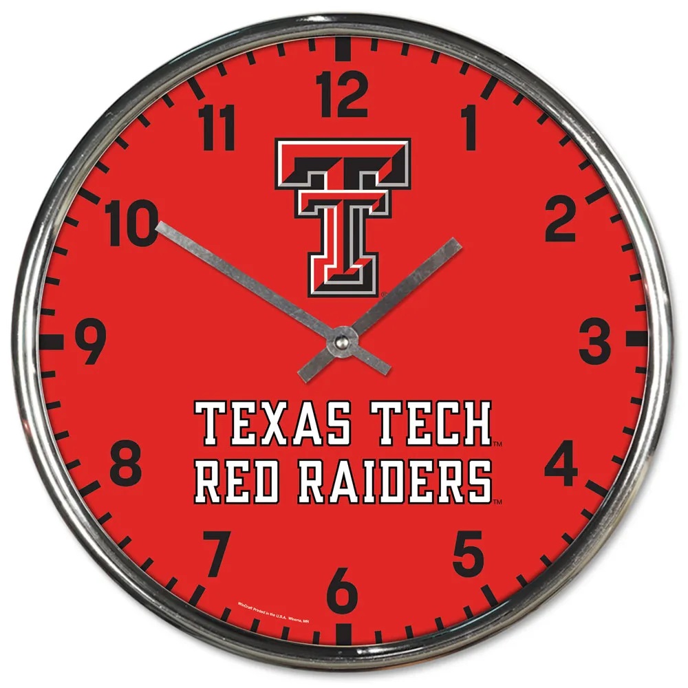 1094328001 Texas Tech Red Raiders Clock - Round Wall Style Chrome