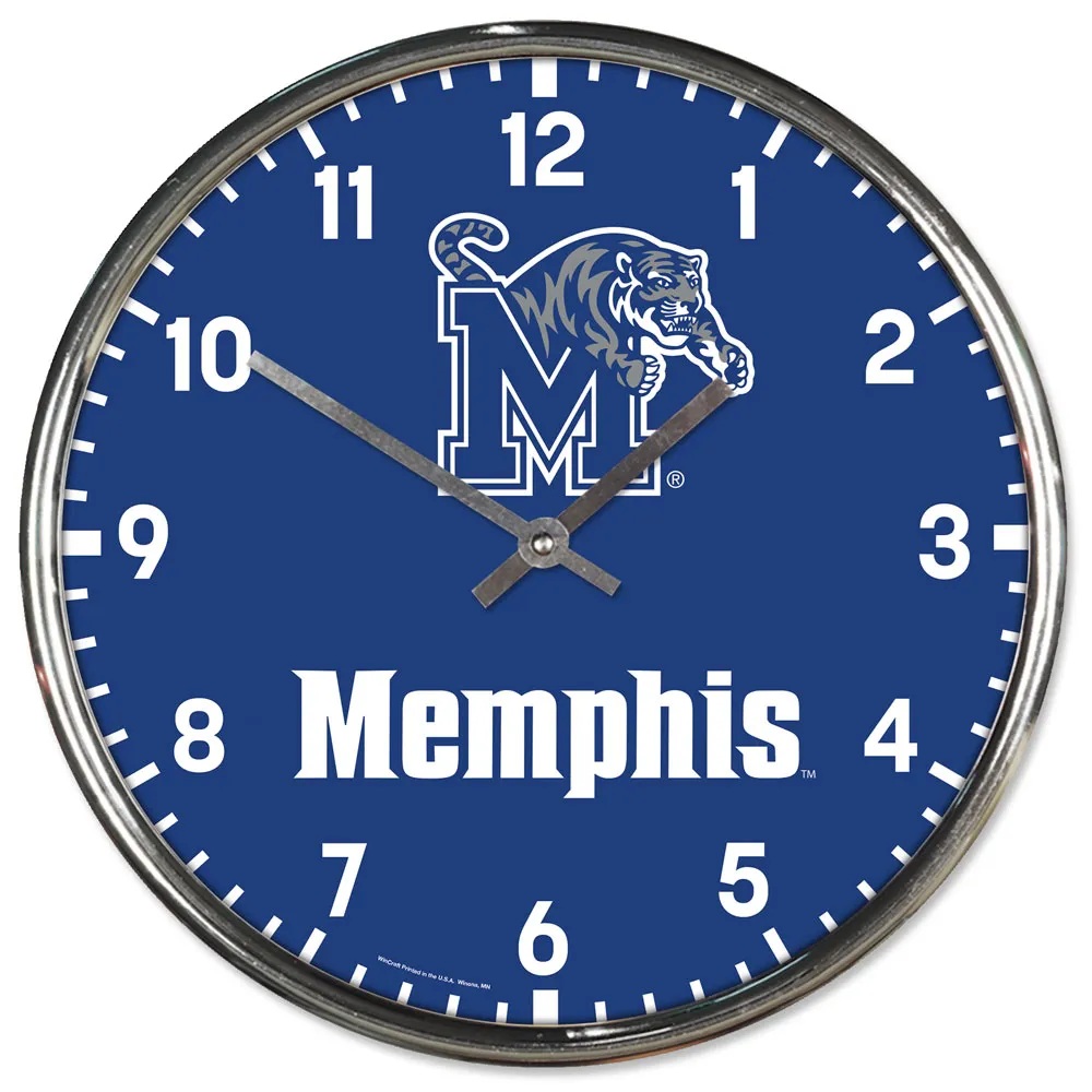 1094328033 Memphis Tigers Clock - Round Wall Style Chrome