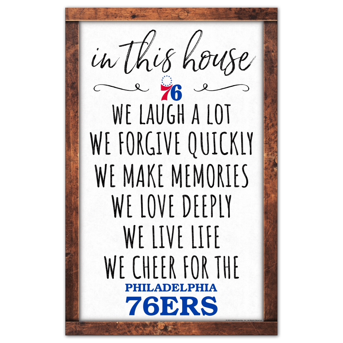 9416628601 11 x 17 in. Philadelphia 76ers Sign - Wood In This House