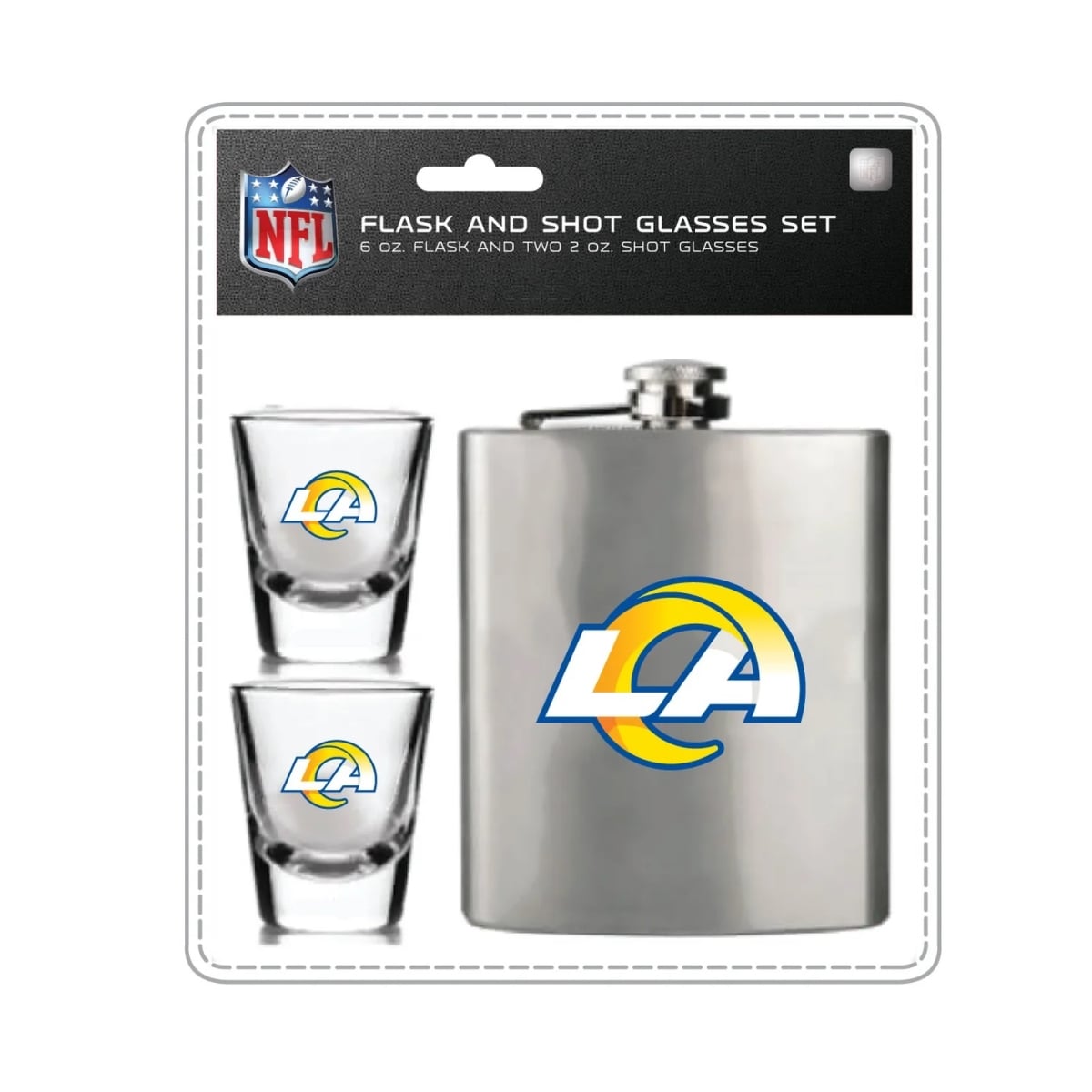Mojo Licensing 9468800062 Los Angeles Rams Flask & Shot Glass Set