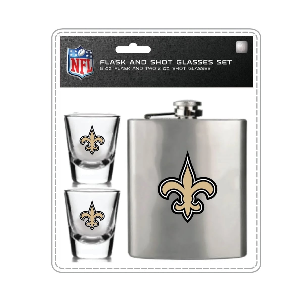 Mojo Licensing 9468800066   Orleans Saints Flask & Shot Glass Set