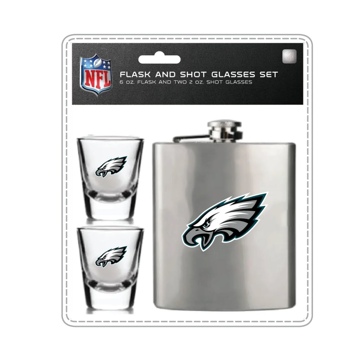 Mojo Licensing 9468800070 Philadelphia Eagles Flask & Shot Glass Set