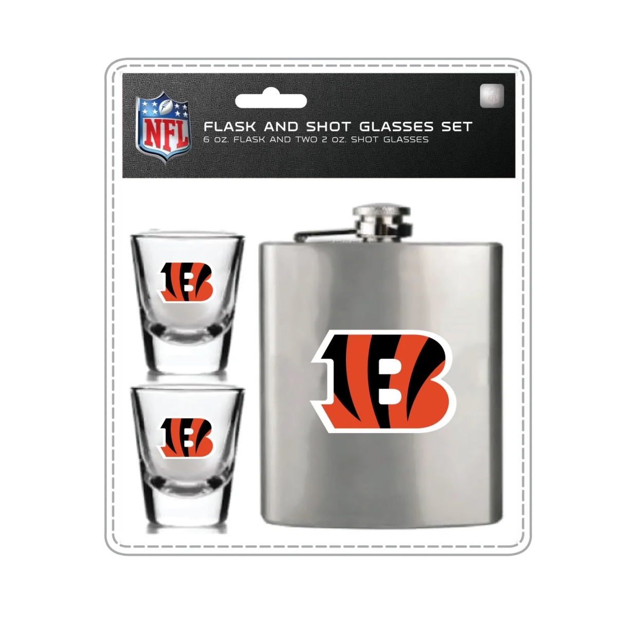 Mojo Licensing 9468800051 Cincinnati Bengals Flask & Shot Glass Set