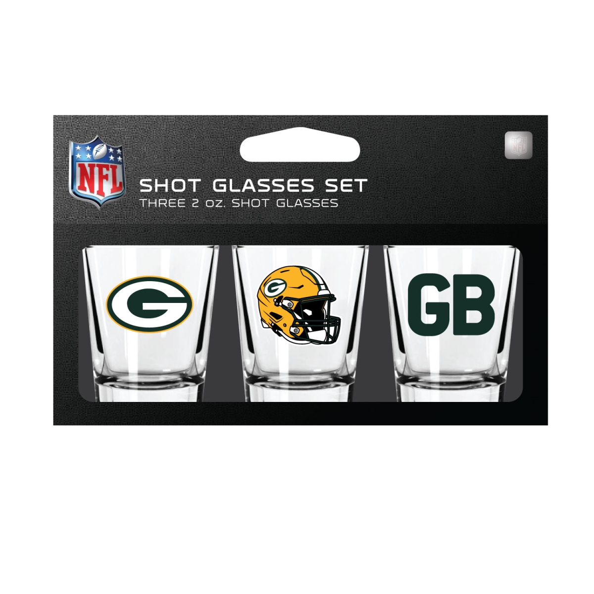Mojo Licensing 9468813298 Green Bay Packers Shot Glass Set - Pack of 3