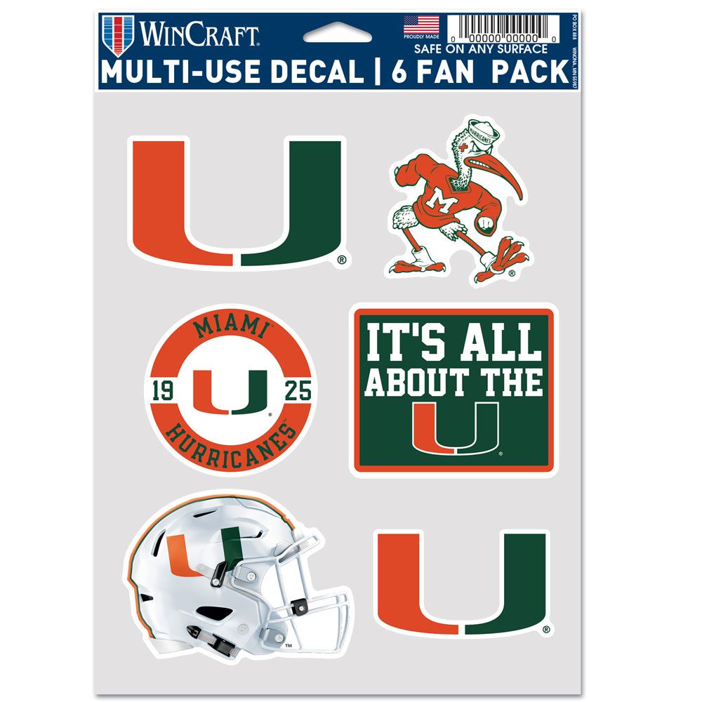9416642137 Miami Hurricanes Decal - Multi Use Fan - Pack of 6